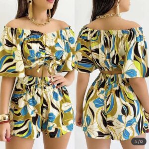 Zara Women Fashion Sexy Off-Shoulder Floral Two-Piece Set