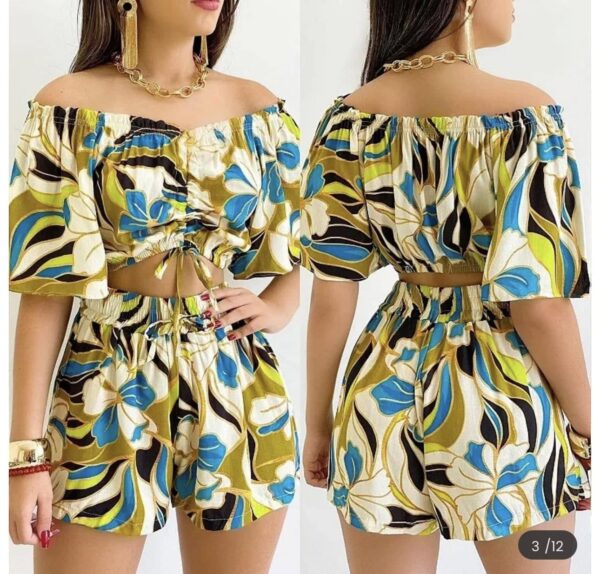 Zara Women Fashion Sexy Off-Shoulder Floral Two-Piece Set