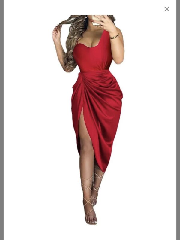 Ella Women Fashion Sexy Solid Color Pleated One-Shoulder Sleeveless Split Dress