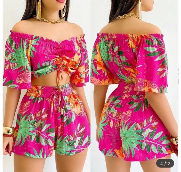 Zara Women Fashion Sexy Off-Shoulder Floral Two-Piece Set - Image 5