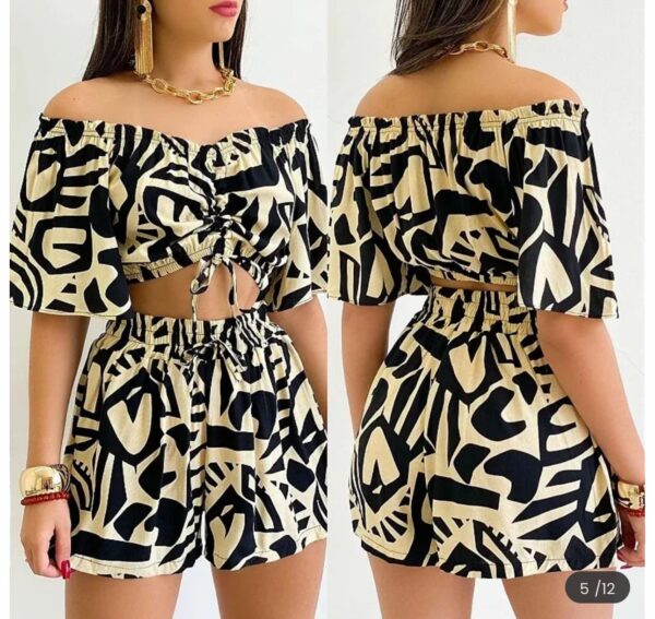 Zara Women Fashion Sexy Off-Shoulder Floral Two-Piece Set - Image 4