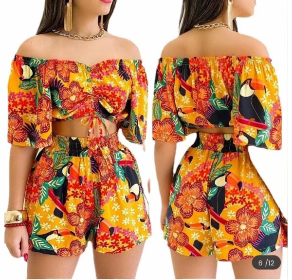 Zara Women Fashion Sexy Off-Shoulder Floral Two-Piece Set - Image 3