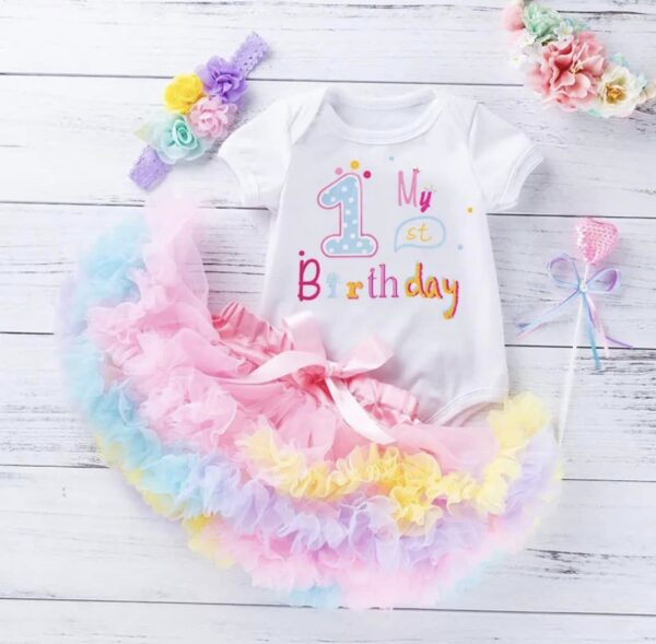 Baby Girl Birthday Rainbow Tutu Skirt Set - Image 2