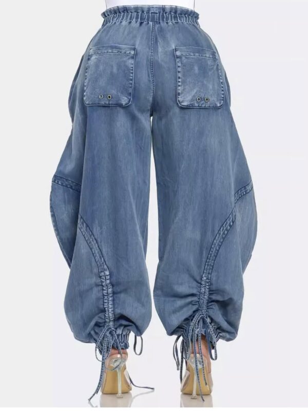Women Fashion Casual Bow Drawstring Lace Denim Jogger Pants - Image 4