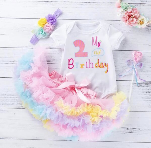 Baby Girl Birthday Rainbow Tutu Skirt Set - Image 3