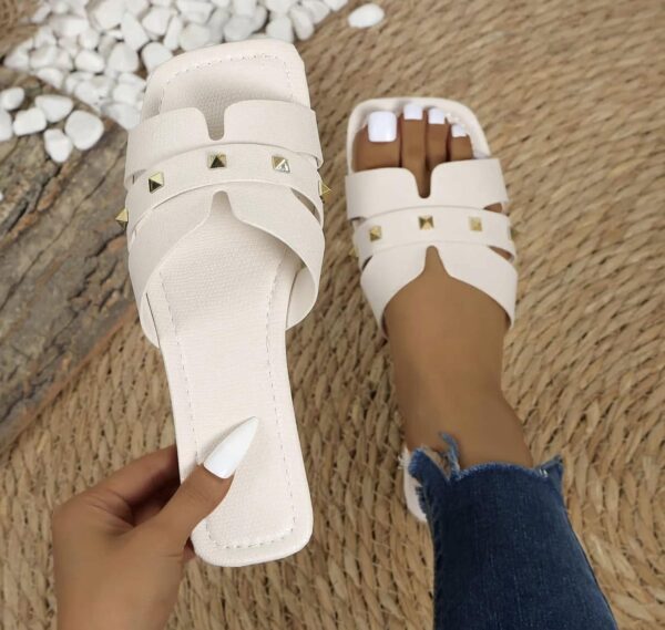 Chloe Studded Causal Solid Color Square Toe Slippers - Image 4
