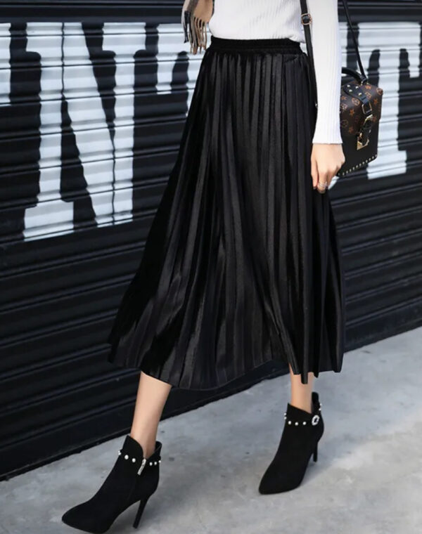 Ethereal High Waist Pleated Satin Skirt - Image 2