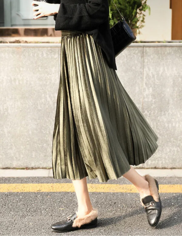 Ethereal High Waist Pleated Satin Skirt - Image 3